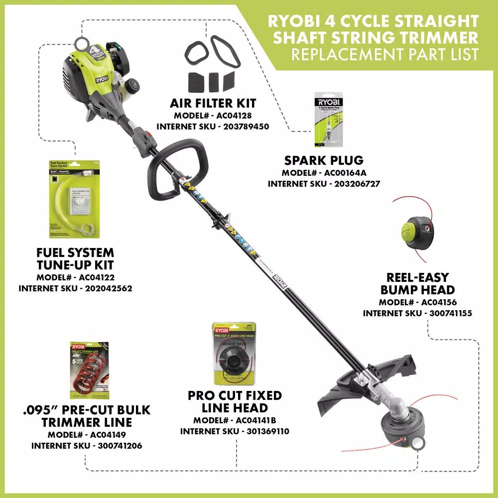 RYOBI 4-Cycle 30cc Attachment Capable Straight Shaft Gas Trimmer