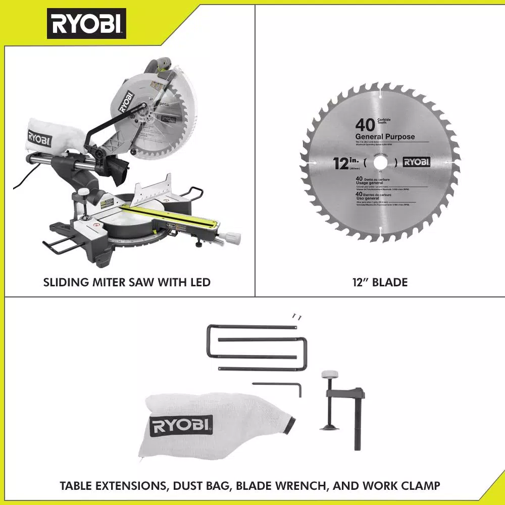 RYOBI 12 in. Sliding Compound Miter Saw with LED