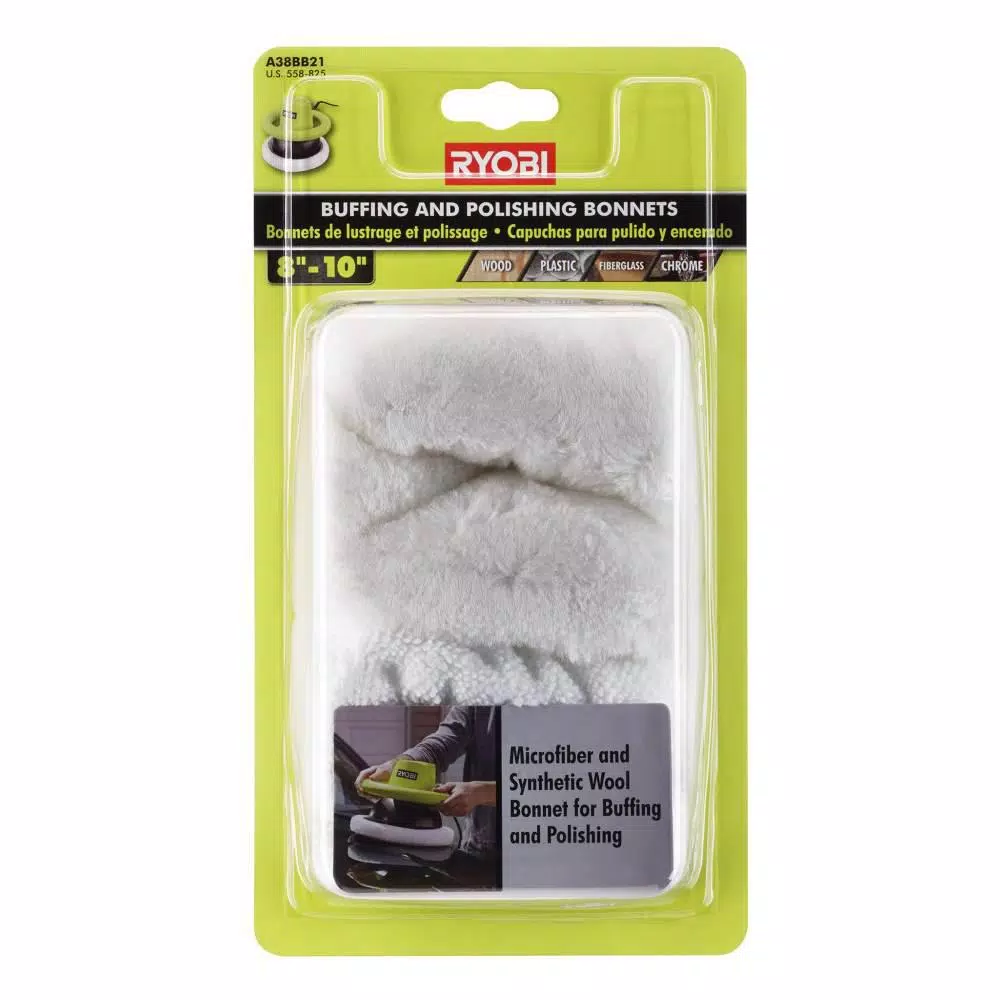 RYOBI ONE+ 18V Cordless 6 in. Buffer (Tool Only) w/ Extra 4-7 in. Microfiber and Synthetic Fleece Buffing Bonnet Set (2-Piece)