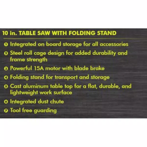 RYOBI 15 Amp 10 in. Table Saw with Folding Stand