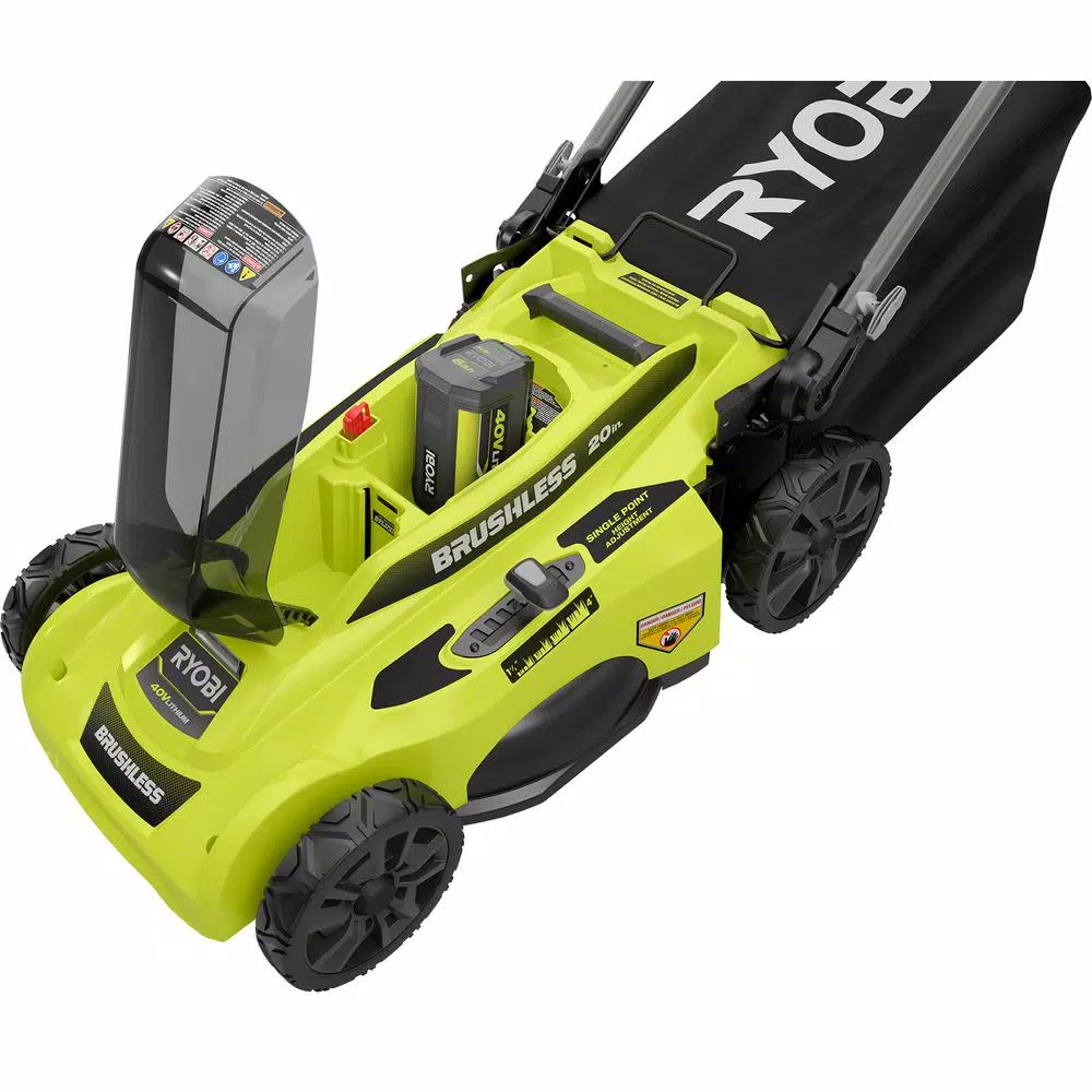 RYOBI 20 in. 40-Volt Brushless Lithium-Ion Cordless Battery Walk Behind Push Lawn Mower two 6.0 AhBatteries & Charger Included
