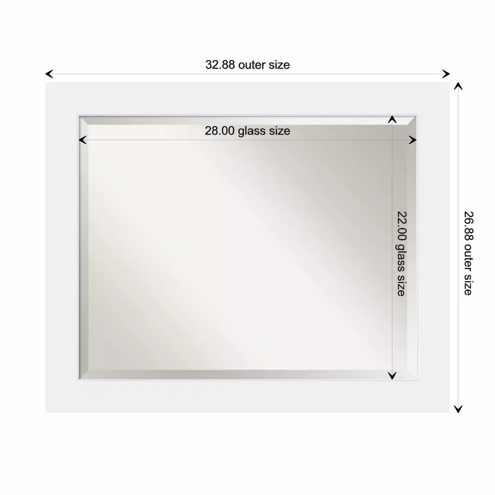 Amanti Art Corvino 33 in. W x 27 in. H Framed Rectangular Beveled Edge Bathroom Vanity Mirror in Satin White