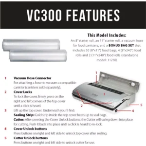 CASO VC 300 Black and Silver Food Vacuum Sealer with Food Management App and Vacuum Bag Set