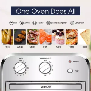 Boyel Living 11 Qt. Silver Stainless Steel Air Fryer with Temperature&Time Knob, Fry Oil-Free, Roast, Bake, 4 Accessories & Recipes