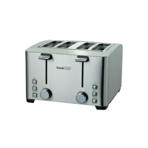 Boyel Living 1500 W 4-Slice Silver Wide Slot Toaster with 6 Bread Shade Settings and Removable Crumb Tray