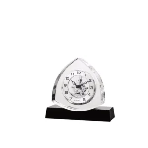 Bulova 6 in. H x 6.5 in. W Crystal Table Clock with Ebony Gloss Base