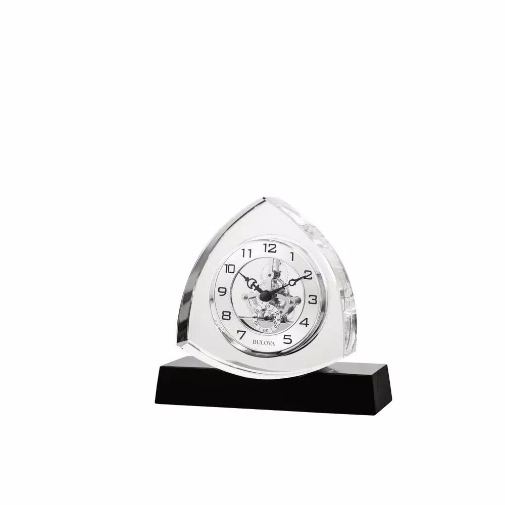 Bulova 6 in. H x 6.5 in. W Crystal Table Clock with Ebony Gloss Base