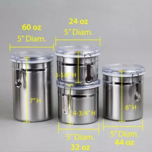 Creative Home Set of 4 Pieces Stainless Steel Canister Container Set with Air Tight Lid and Locking Clamp