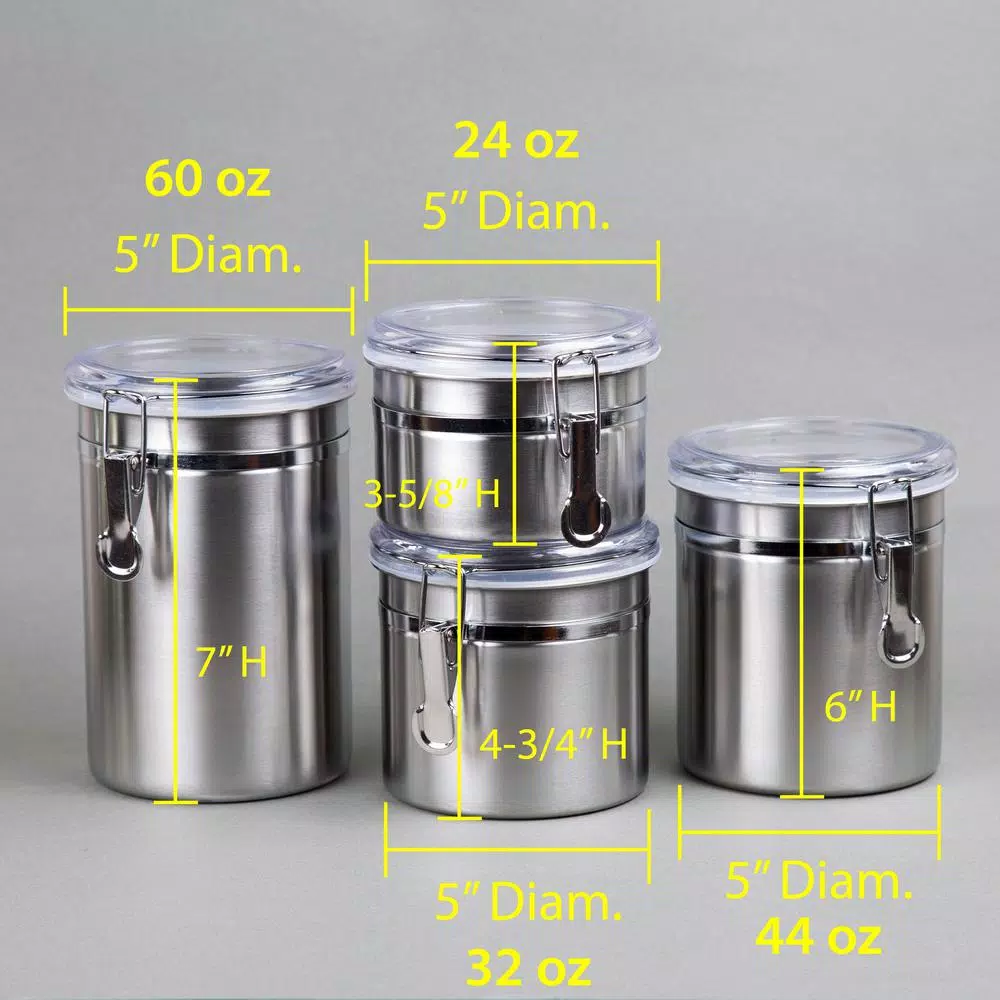 Creative Home Set of 4 Pieces Stainless Steel Canister Container Set with Air Tight Lid and Locking Clamp