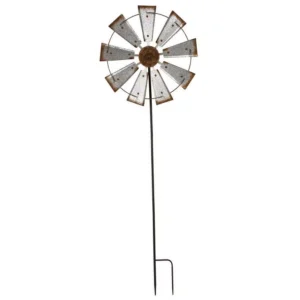 Glitzhome 69.4 in. H Farmhouse Metal Galvanized Wind Spinner Yard Stake or Wall Decor