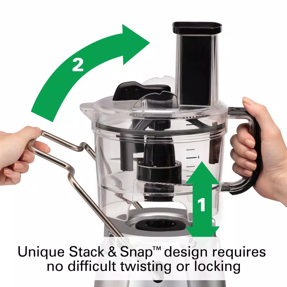 Hamilton Beach Stack & Snap 8-Cup 3-Speed Silver Food Processor with Built-in Bowl Scraper