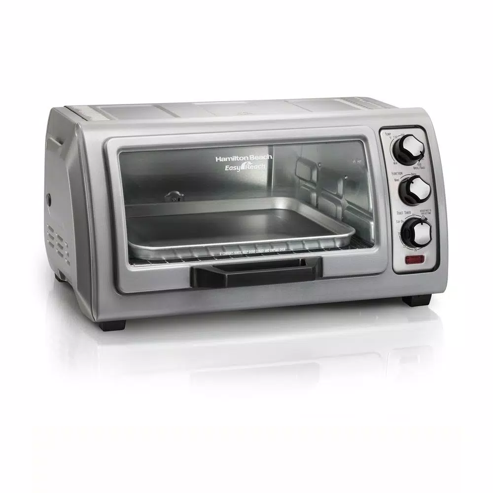 Hamilton Beach Easy Reach 1400 W 6-Slice Grey Toaster Oven with Roll Top Door