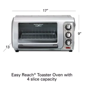 Hamilton Beach Easy Reach 1200 W 4-Slice Silver Toaster Oven with Roll Top Door
