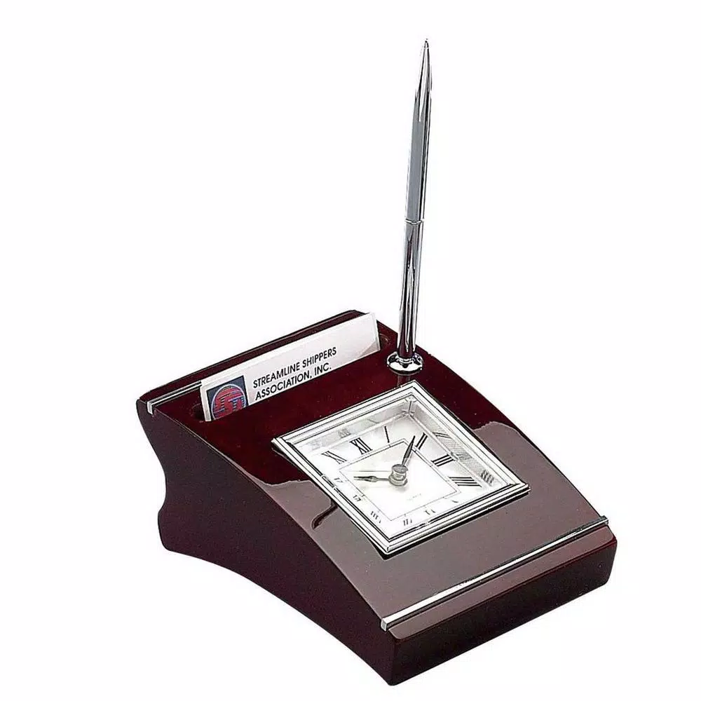 Heim Concept Silver Wood Clock with Cardholder and Pen