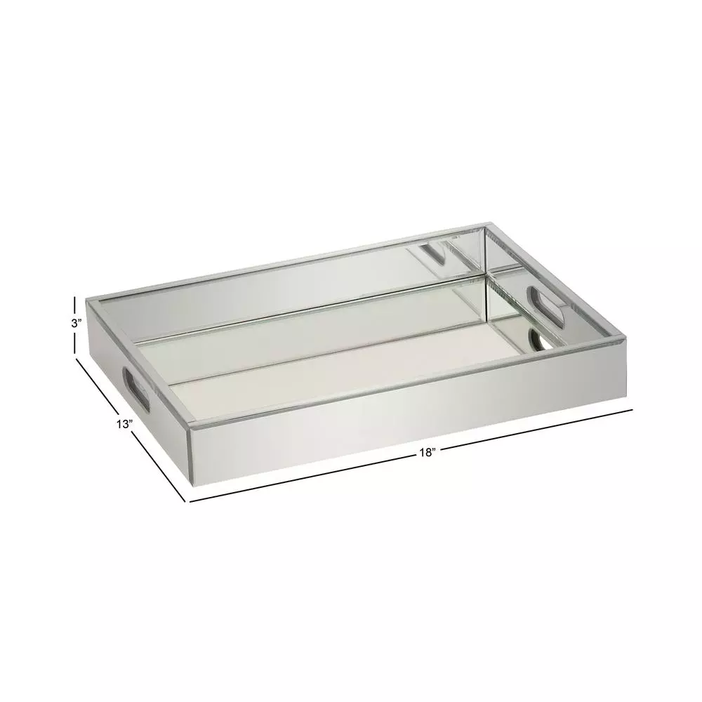 LITTON LANE 18 in. x 3 in. Modern Silver-Finished Decorative Mirror Tray