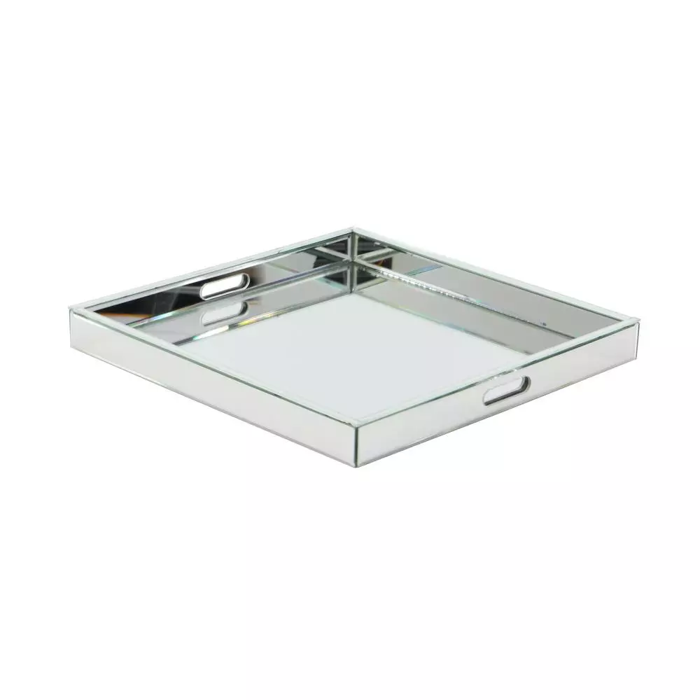 LITTON LANE 20 in. x 2 in. Modern Silver-Finished Decorative Mirror Tray