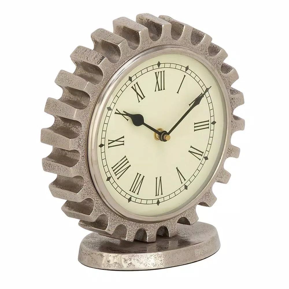 LITTON LANE Vintage Silver Gear Table Clock