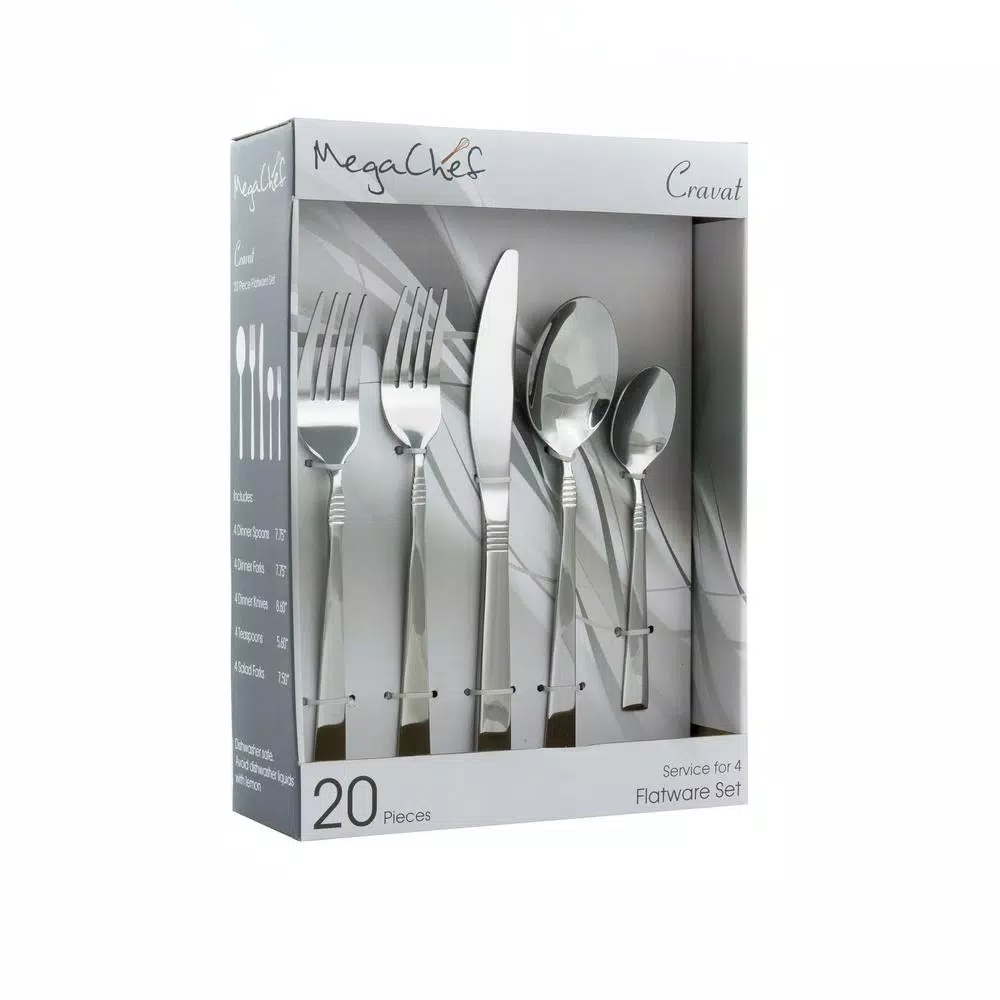 MegaChef Cravat 20-Piece Silver Stainless Steel Flatware Set (Service for 4)