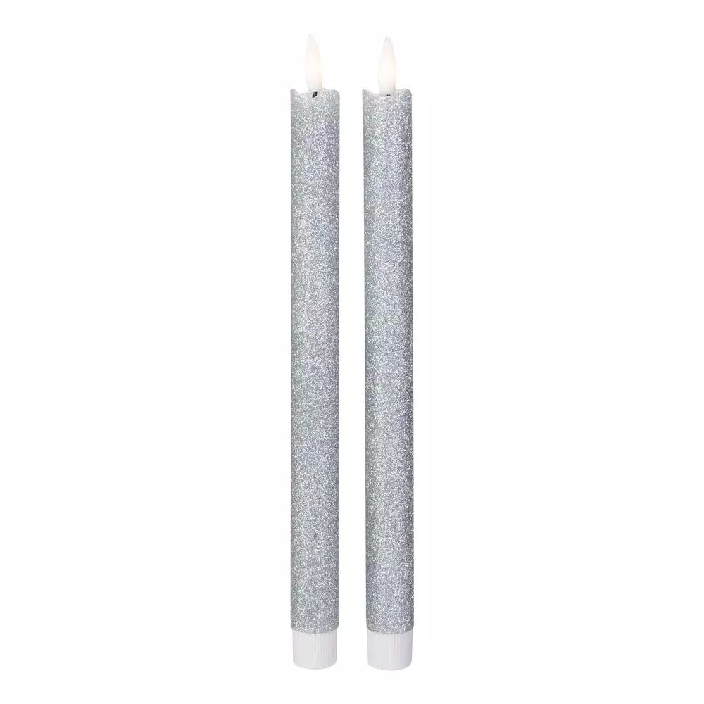 Northlight Set 2-Silver Glittered Flameless Taper Christmas Candles 12 in.