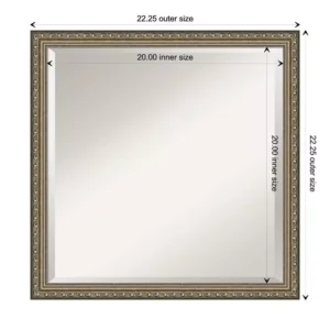 Amanti Art Parisian 22 in. W x 22 in. H Framed Square Beveled Edge Bathroom Vanity Mirror in Silver Pewter