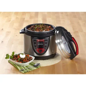 IMUSA 5 Qt. Silver and Red Electric Pressure Cooker with Locking Lid
