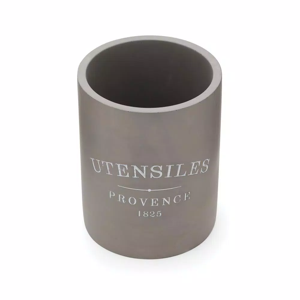 Fox Run 7 in. x 5 in. Slate Grey Round Cement Kitchen Utensil Holder
