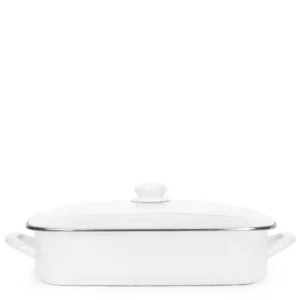 Golden Rabbit Solid White 10.5 qt. Enamelware Roasting Pan with Lid