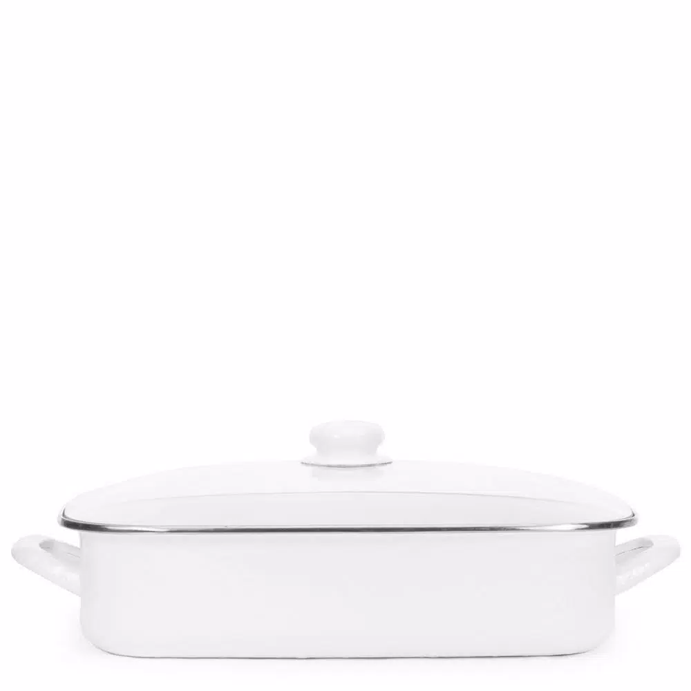 Golden Rabbit Solid White 10.5 qt. Enamelware Roasting Pan with Lid