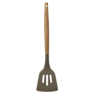 Home Basics Karina Grey High-Heat Resistance Non-Stick Safe Silicone Slotted Spatula with Easy Grip Beech Wood Handle