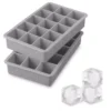 Spectrum Perfect Cube Silicone Ice Mold Freezer Tray 1.25 Cubes for Whiskey, Bourbon, Spirits & Liquor, 2-Piece Set, Oyster Gray