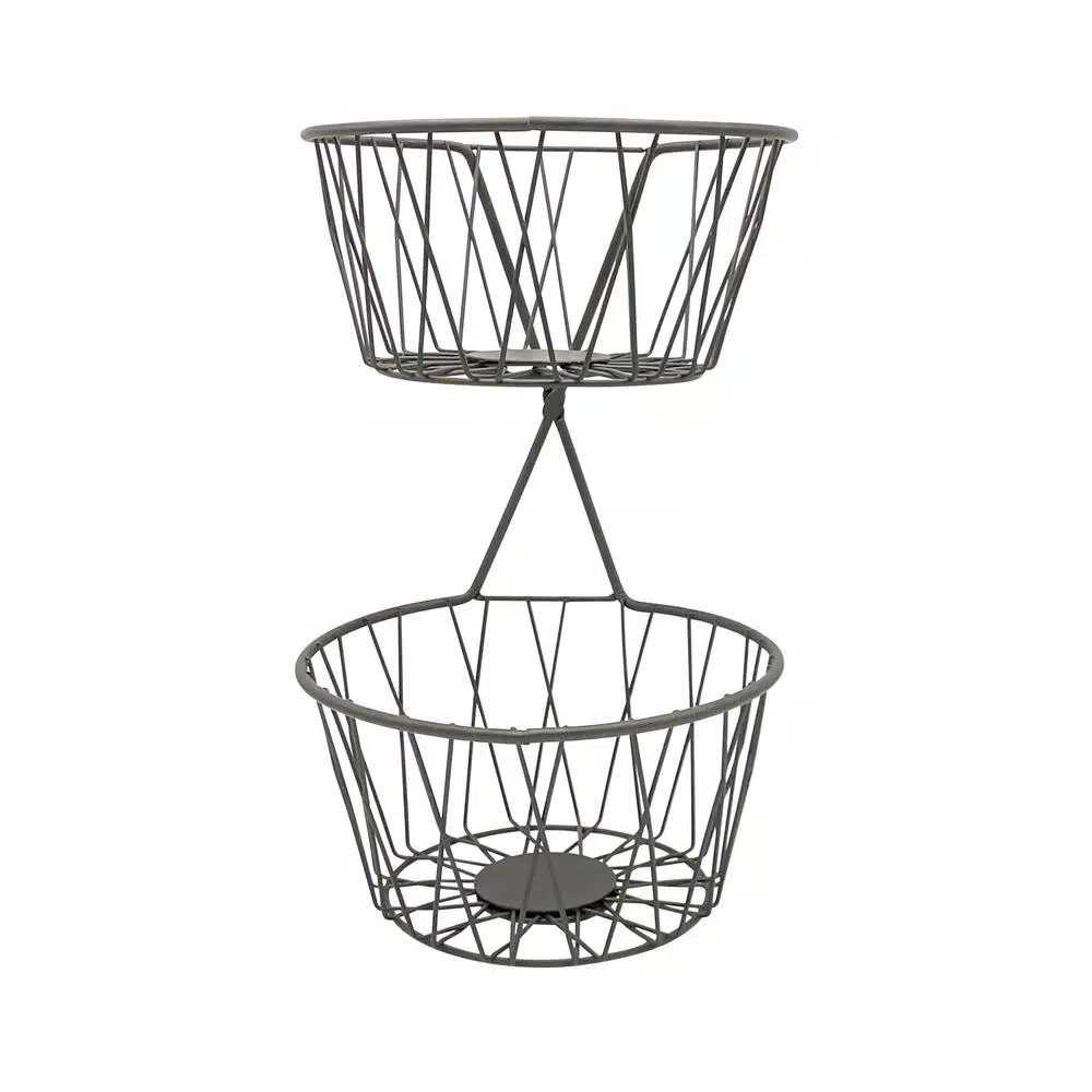 Spectrum Paxton 2-Tier Server Baskets, For Fruit, Produce, Bread, K-Cups, Snacks and More, Industrial Gray