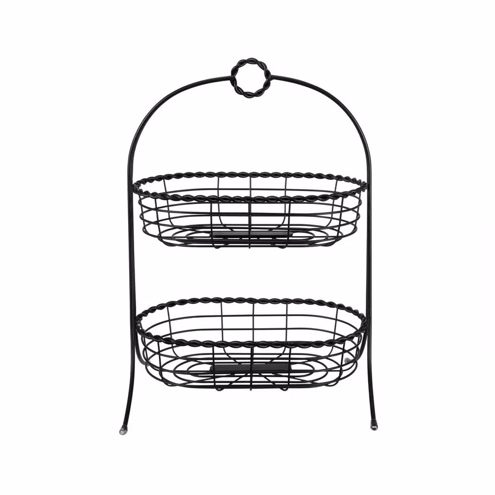 Spectrum Everly Dual Server Baskets, For Fruit, Produce, Bread, K-Cups, Snacks & More, Black