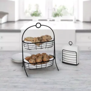 Spectrum Everly Dual Server Baskets, For Fruit, Produce, Bread, K-Cups, Snacks & More, Black