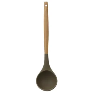 Home Basics Karina High-Heat Resistance Grey with Easy Grip Beech Wood Handle Non-Stick Safe Silicone Ladle