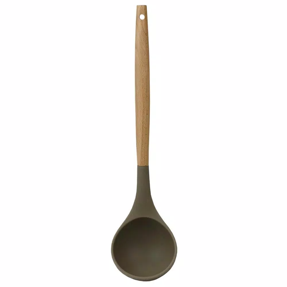 Home Basics Karina High-Heat Resistance Grey with Easy Grip Beech Wood Handle Non-Stick Safe Silicone Ladle