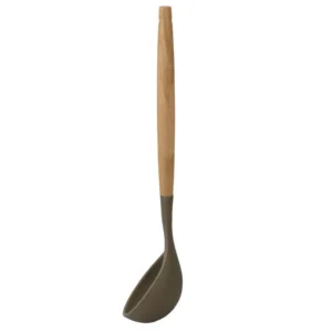Home Basics Karina High-Heat Resistance Grey with Easy Grip Beech Wood Handle Non-Stick Safe Silicone Ladle