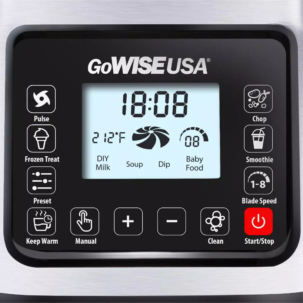 GoWISE USA High-Speed Premier Cooking 59 oz. 8-Speed Stainless Steel Glass Pitcher Blender