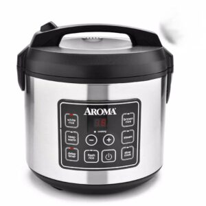 AROMA 20-Cup Silver Rice Cooker with Food Steamer and Slow Cooker Functions