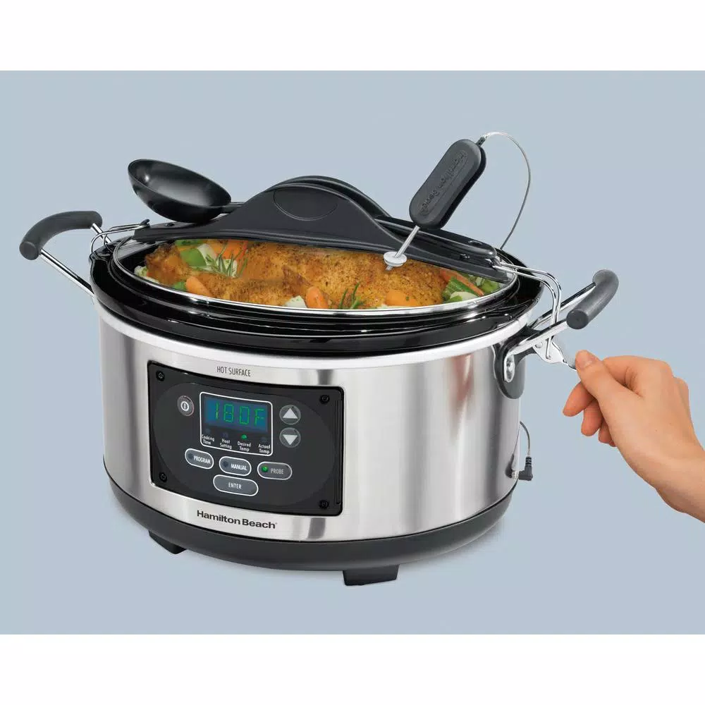 Hamilton Beach Set and Forget 6 Qt. Stainless Steel Programmable Slow Cooker with Temperature Probe