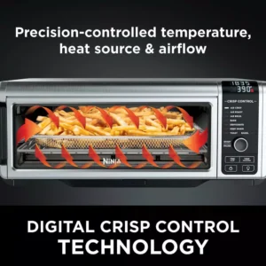 NINJA Stainless Steel Foodi Digital Air Fry Oven, Convection Oven, Toaster, Air Fryer, Flip-Away for Storage