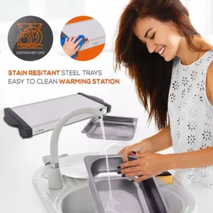 NutriChef 21.9 in. Stainless Steel Electric Food Warming Tray Buffet Server Hot Plate Food Warmer (Dual Plate Tray Style)