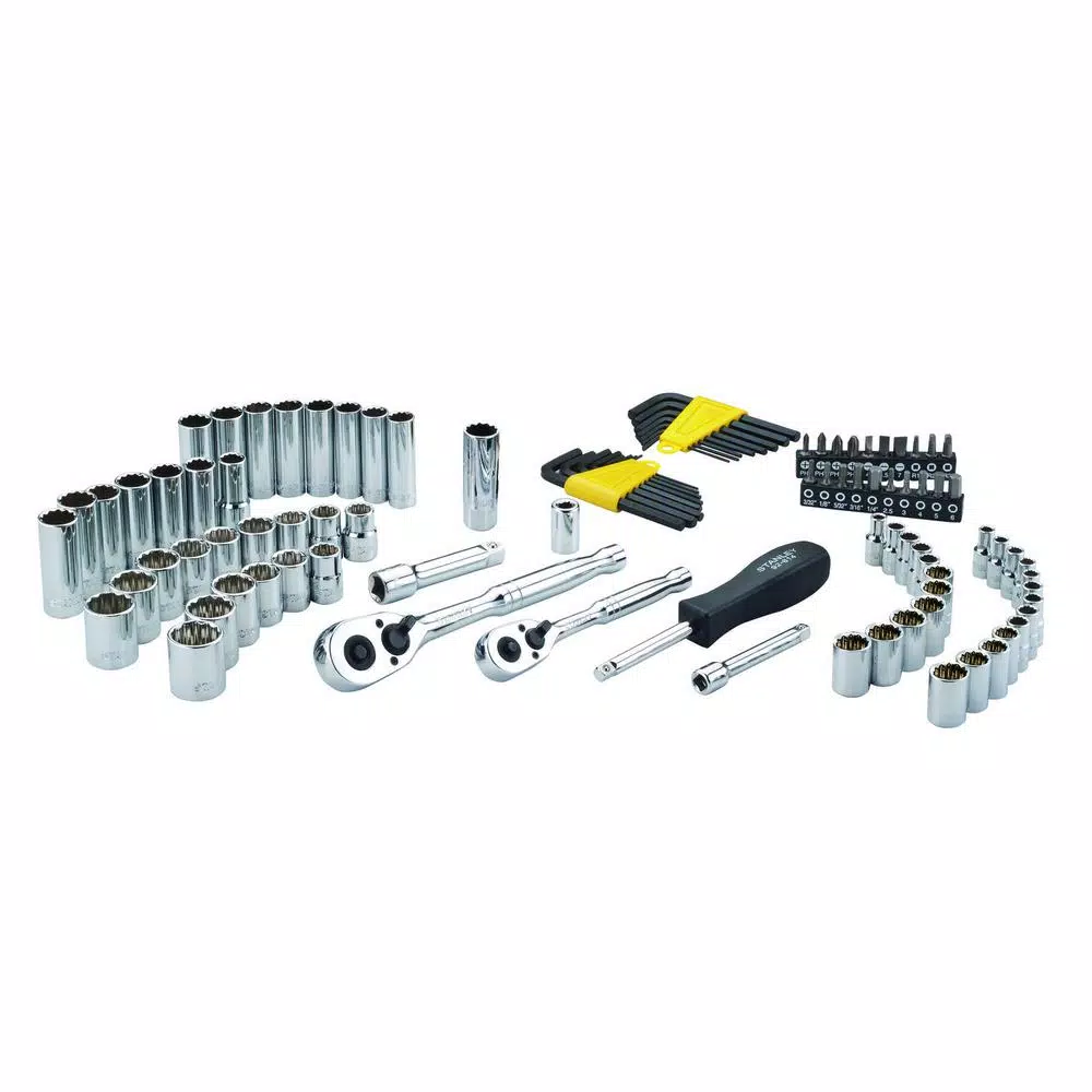 Stanley 1/4 in. & 3/8 in. Drive Full Polish Chrome SAE & Metric Mechanic Tool Set (97-Piece) w/Bonus SAE Deep Socket Set (10pc)