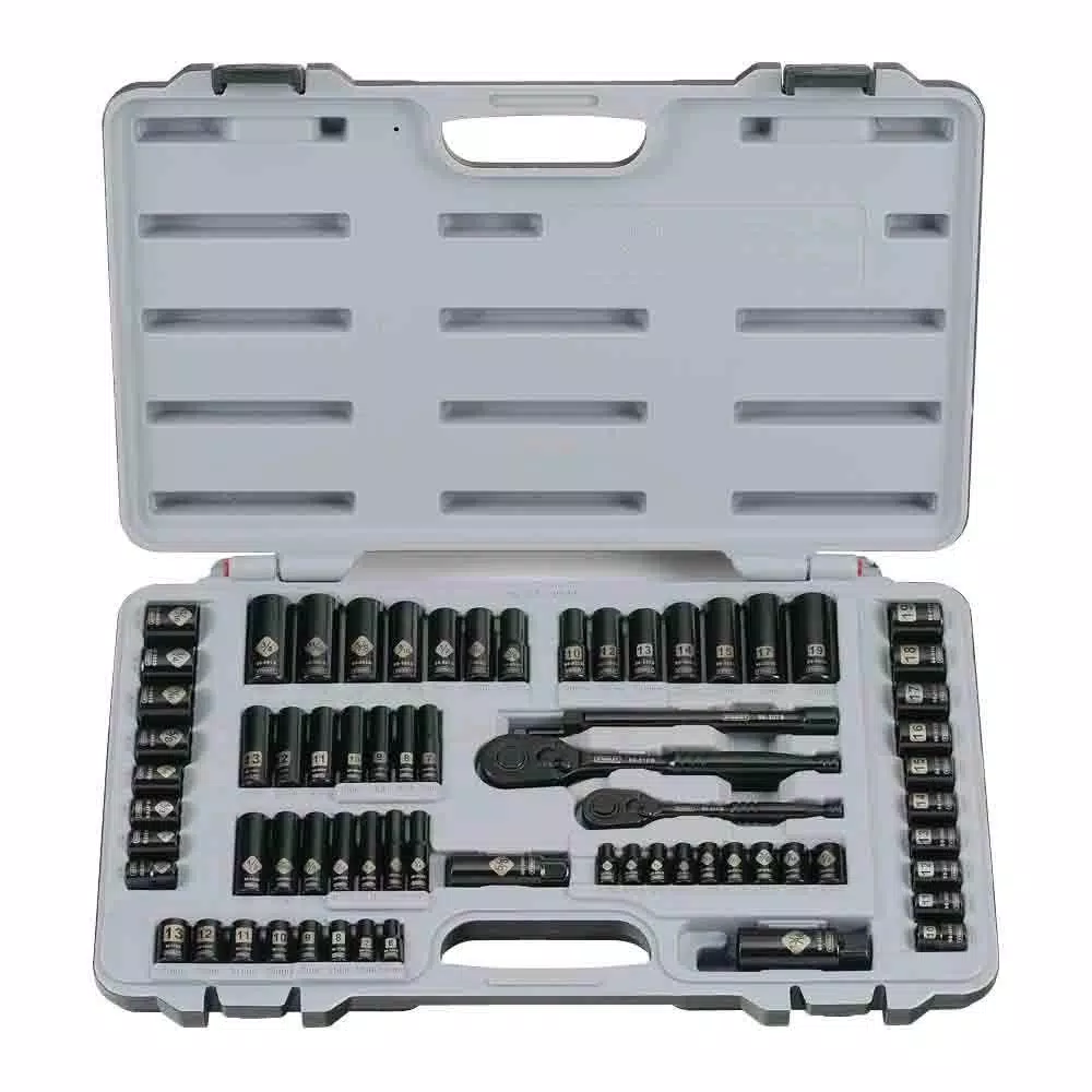 Stanley 1/4 in. & 3/8 in. Drive Black Chrome Laser Etched SAE Mechanics Tool Set (69-Piece)