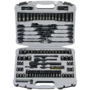 Stanley 1/4 in. & 3/8 in. Drive Black Chrome Laser Etched SAE & Metric Mechanics Tool Set (99-Piece)