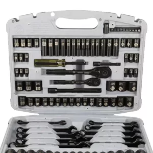 Stanley 1/4 in. & 3/8 in. Drive Black Chrome Laser Etched SAE & Metric Mechanics Tool Set (99-Piece)