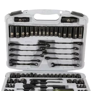 Stanley 1/4 in. & 3/8 in. Drive Black Chrome Laser Etched SAE & Metric Mechanics Tool Set (99-Piece)
