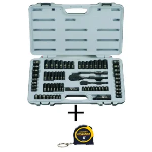 Stanley 1/4 in. & 3/8 in. Drive Black Chrome Laser Etched SAE Mechanics Tool Set (69-Piece) w/FATMAX 6 ft. Tape Measure