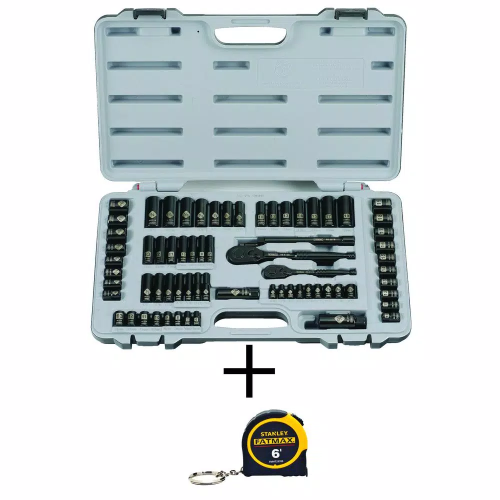 Stanley 1/4 in. & 3/8 in. Drive Black Chrome Laser Etched SAE Mechanics Tool Set (69-Piece) w/FATMAX 6 ft. Tape Measure