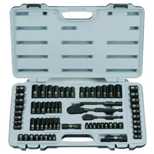 Stanley 1/4 in. & 3/8 in. Drive Black Chrome Laser Etched SAE Mechanics Tool Set (69-Piece) w/FATMAX 6 ft. Tape Measure