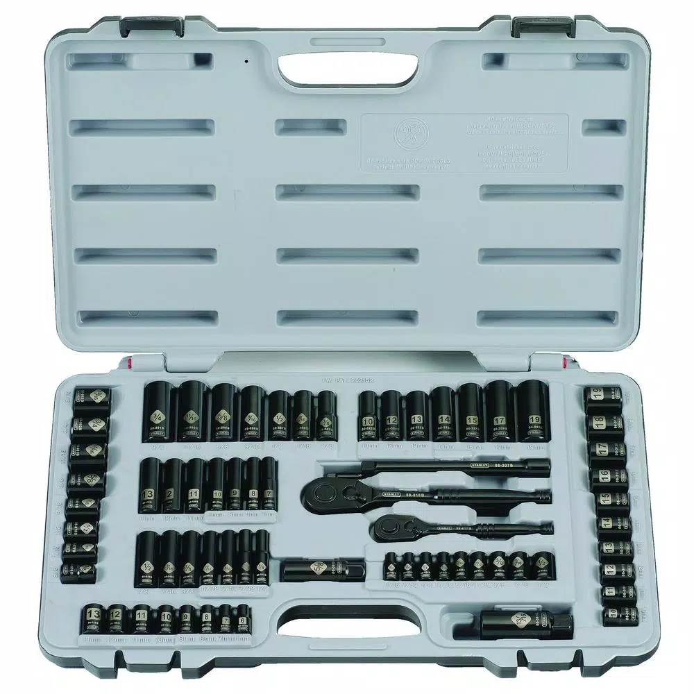 Stanley 1/4 in. & 3/8 in. Drive Black Chrome Laser Etched SAE Mechanics Tool Set (69-Piece) w/FATMAX 6 ft. Tape Measure